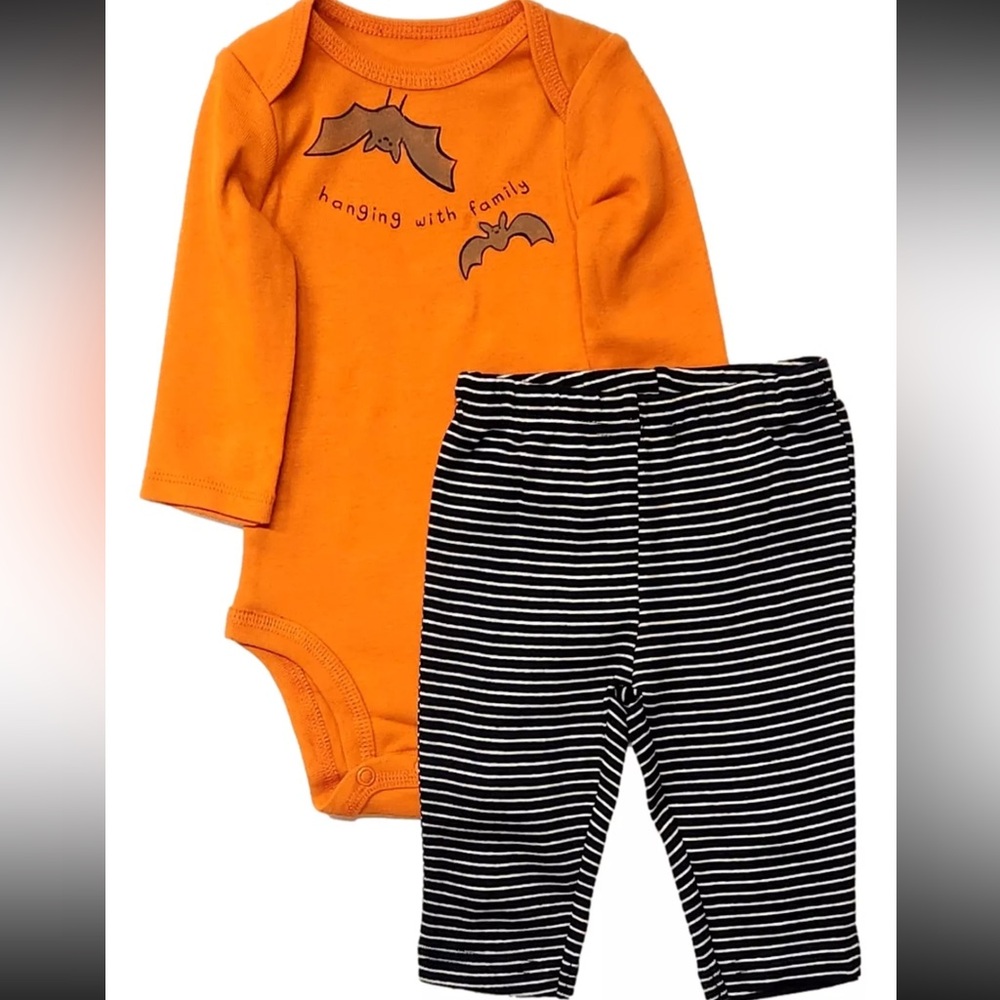 Carters Infant Boys Orange Bat Halloween Bodysuit & Stripe Pants Set